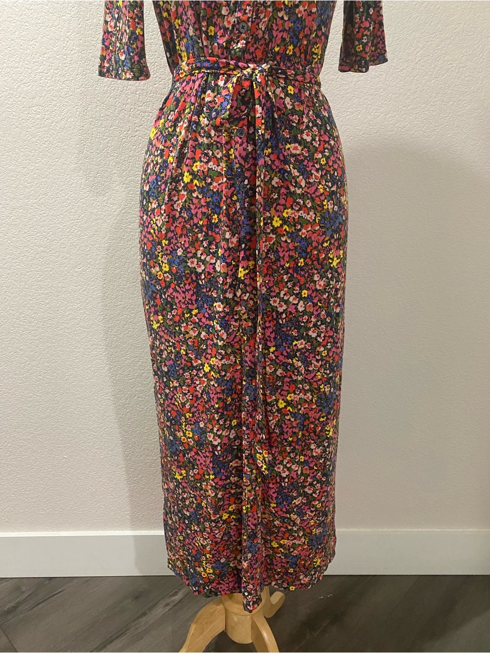 Boden Ecovero Floral Midi Dress Button Front Belted V Neck Jersey 10R - Picture 4 of 13